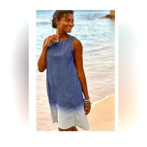 🆕 J. Jill Denim Indigo Ombre A-line Sleeveless Cotton Tank Dress Size L